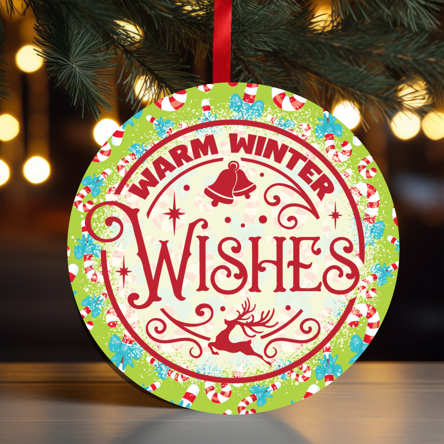 Red Warm Winter Wishes Ornament OR91 - Sublimation