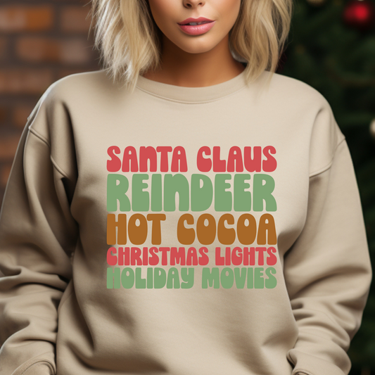 Retro Santa Reindeer Cocoa Lights Movies Shirt CH129 Screenprinted