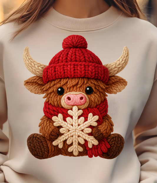 Snowflake Hyland Cow Yarn Shirt - Screenprinted