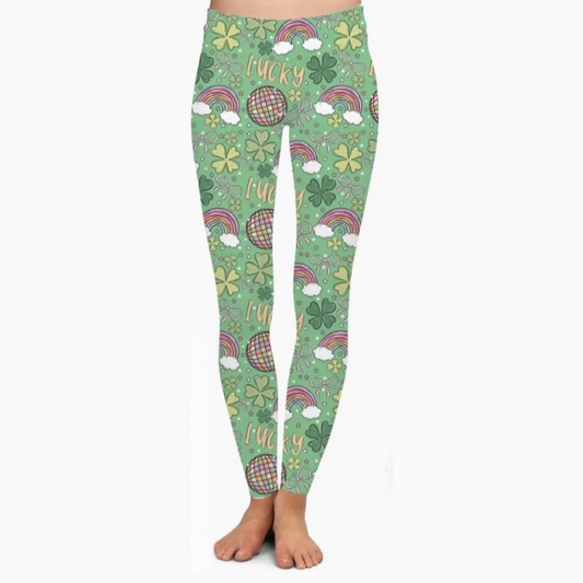 Rainbow Shamrock St Patrick's Day Leggings