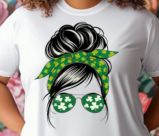 St Patrick's Messy Bun Shirt - Screenprinted