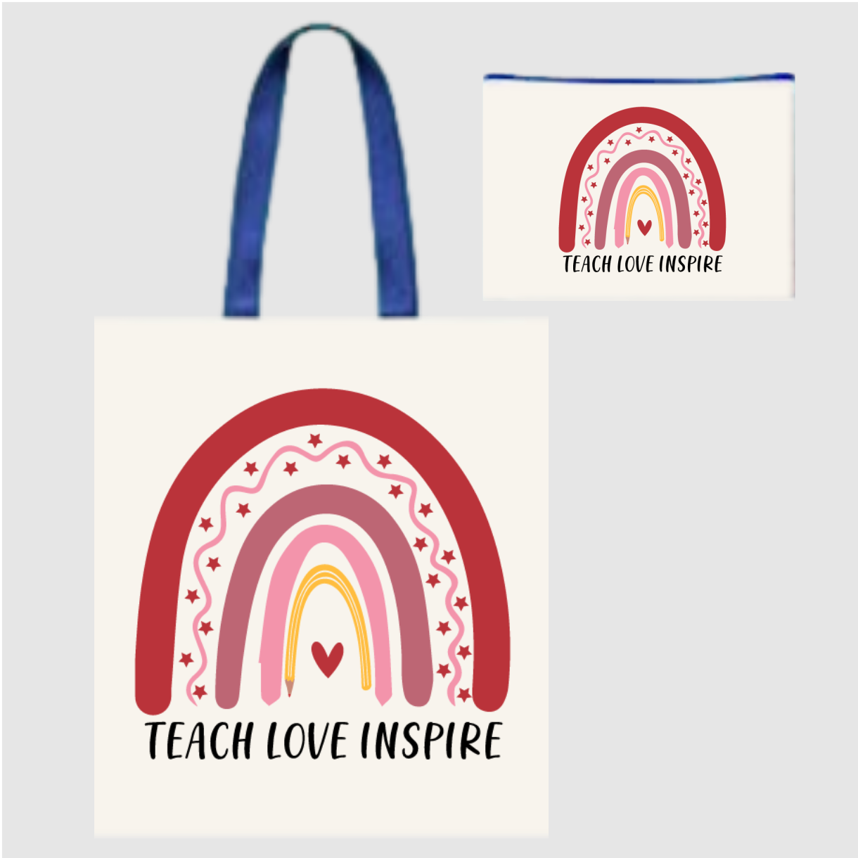 Sublimated Canvas Tote Bag with Matching Makeup Bag Duo