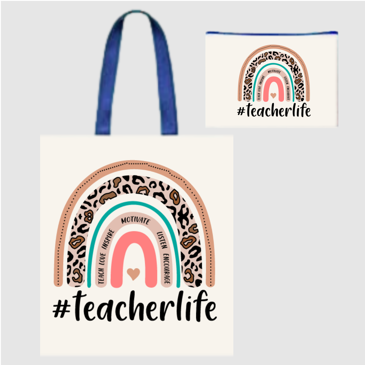 Sublimated Canvas Tote Bag with Matching Makeup Bag Duo