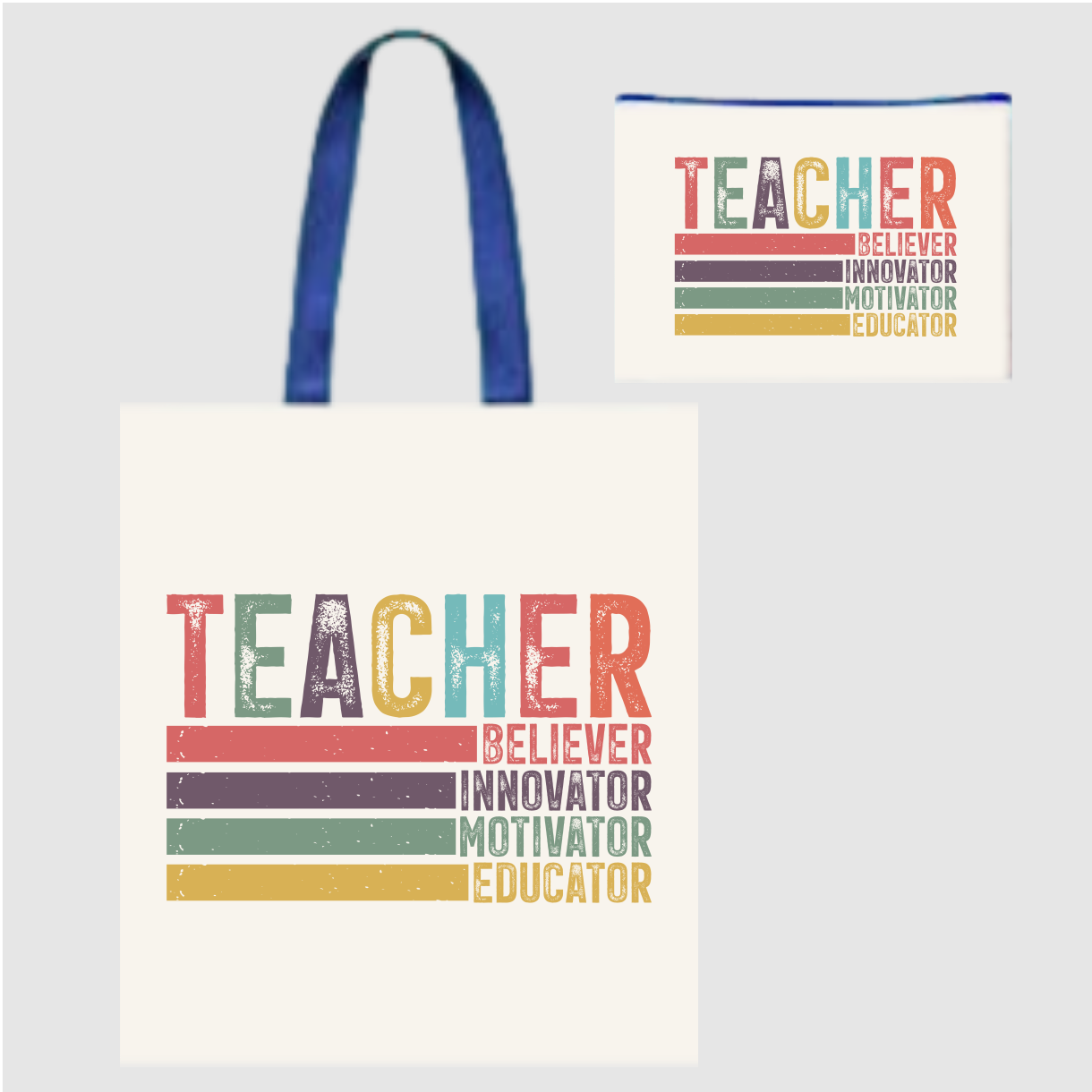 Sublimated Canvas Tote Bag with Matching Makeup Bag Duo