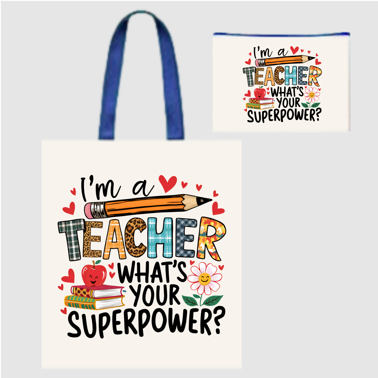 Sublimated Canvas Tote Bag with Matching Makeup Bag Duo