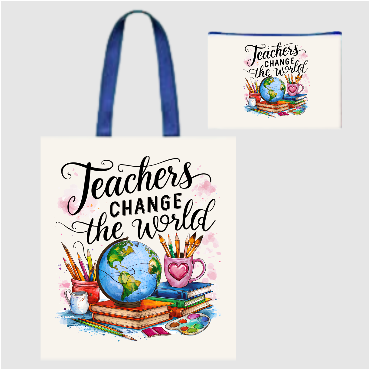 Sublimated Canvas Tote Bag with Matching Makeup Bag Duo