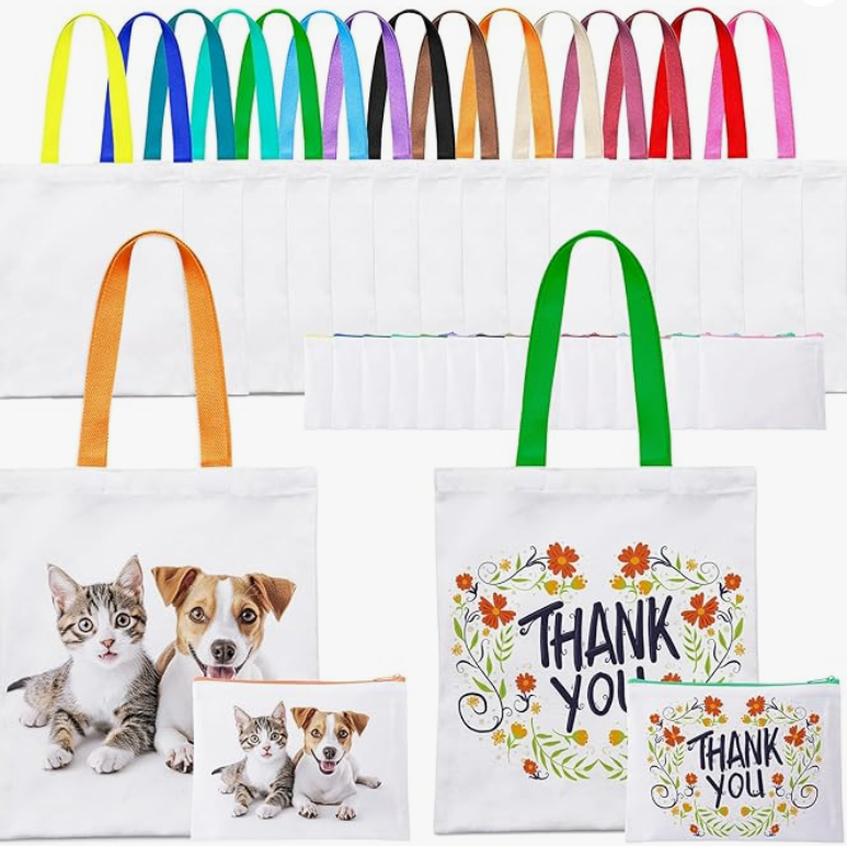 Sublimated Canvas Tote Bag with Matching Makeup Bag Duo