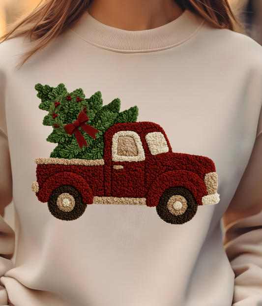 Christmas Red Truck Yarn Shirt - Screenprinted